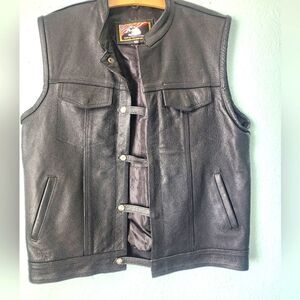 Men's Black Leather Vest Front Labels Removed